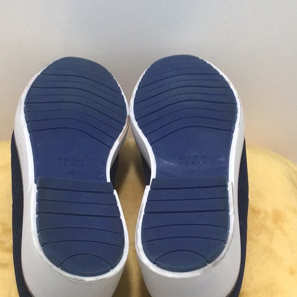 EUC. ZARA Fabric Platform Lace up Sneakers Navy Blue - Picture 15 of 15